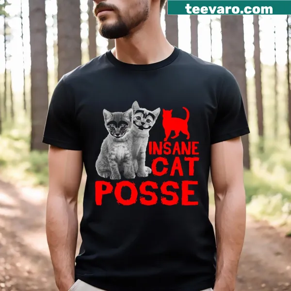 Funny cat posse graphic on a humorous T-shirt for cat lovers.