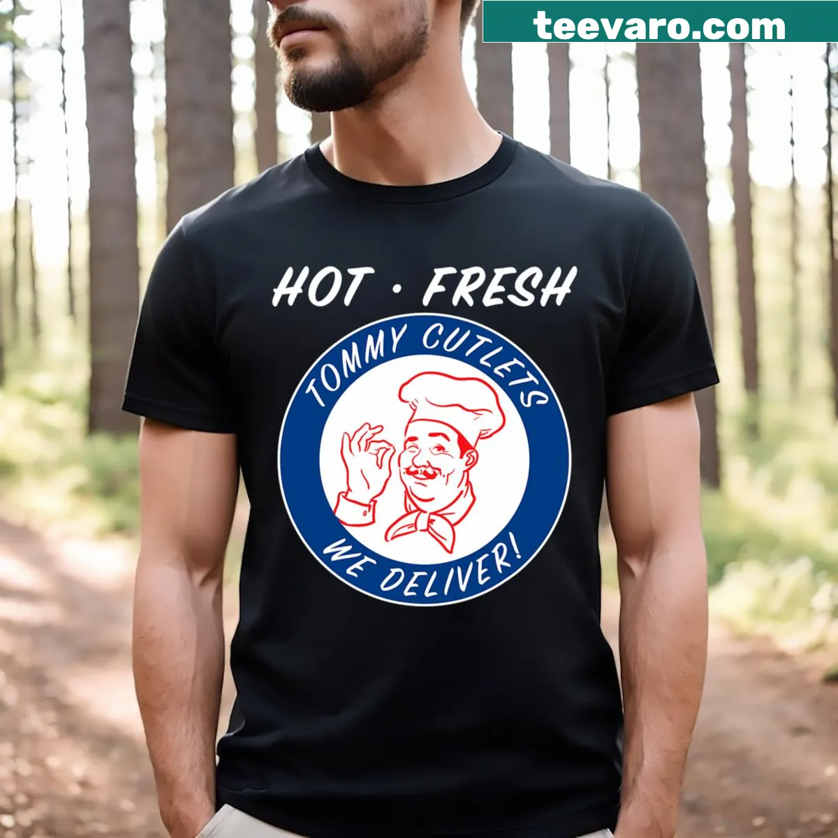 Humorous New Jersey Italian American cutlet graphic T-shirt. — on a men's t-shirt