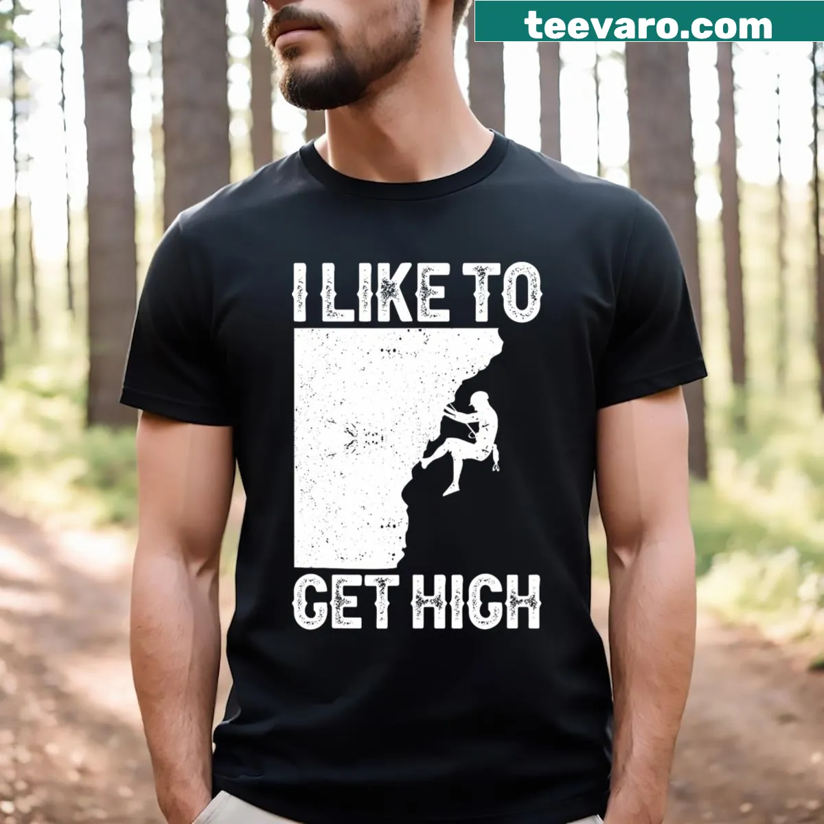 Humorous T-shirt for rock climbing enthusiasts — on a men's t-shirt
