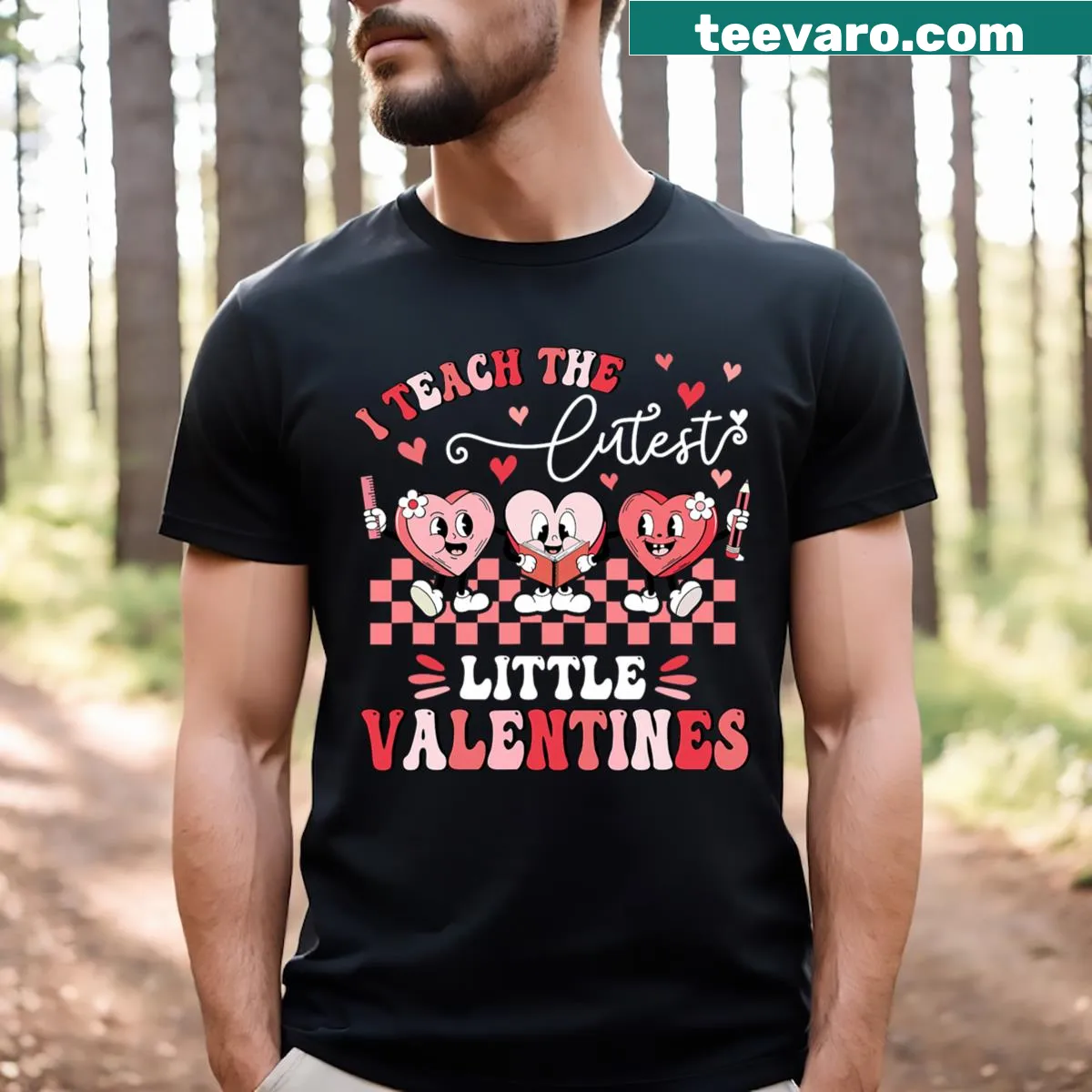 Cute Valentine's Day heart graphic teacher t-shirt — on a men's t-shirt