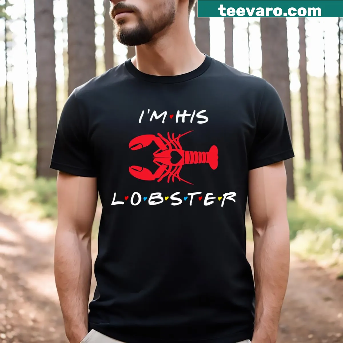 Couple T-shirt with 'I'm His Lobster' text in a fun style. — on a men's t-shirt