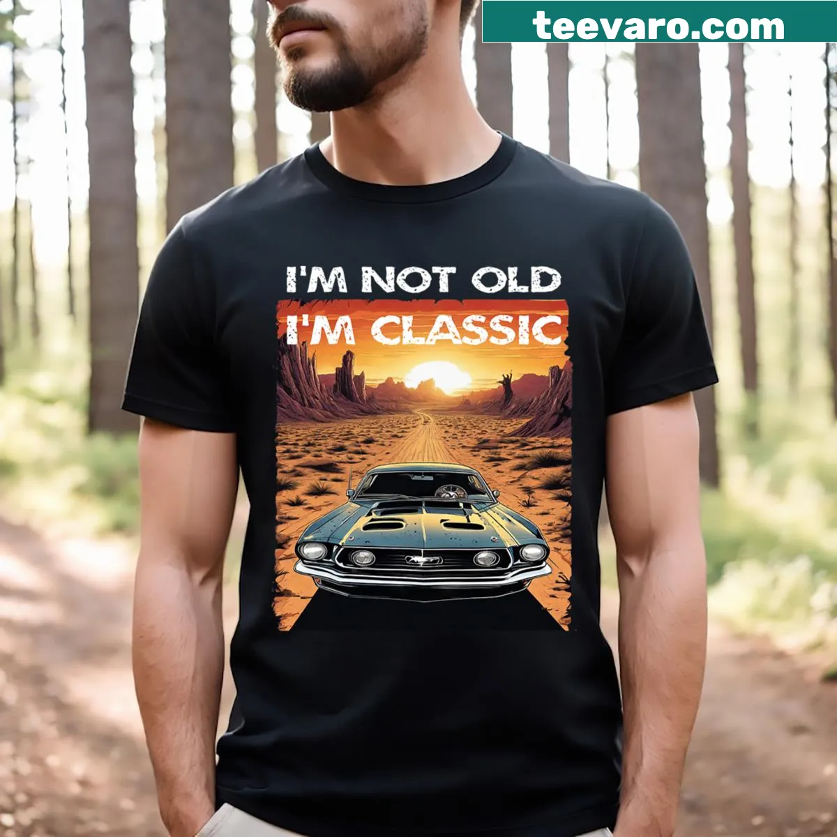 Funny car-themed t-shirt with 'I'm Not Old I'm Funny' text — on a men's t-shirt