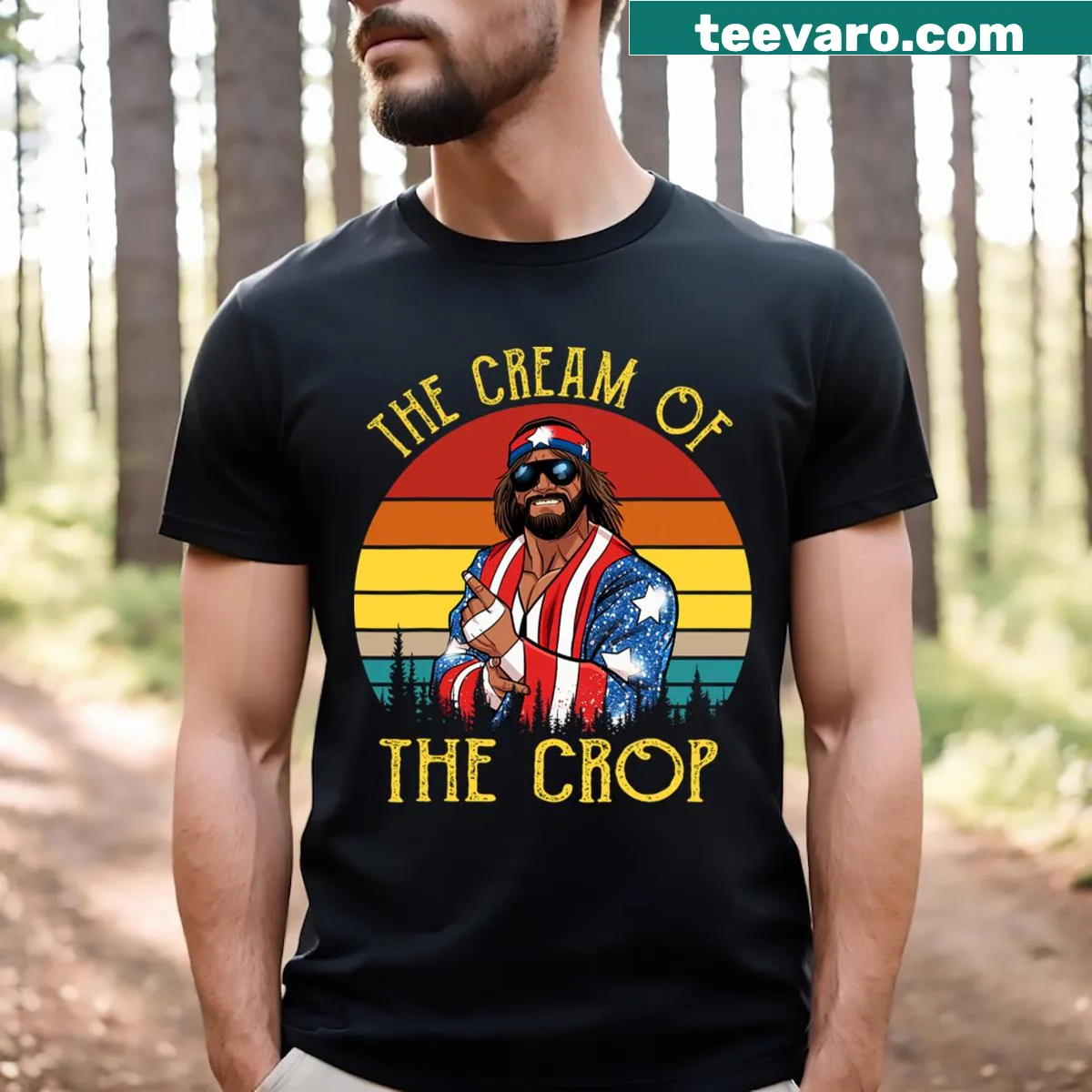 Funny retro T-shirt featuring 'Cream Of The Crop' wrestling graphic — on a men's t-shirt