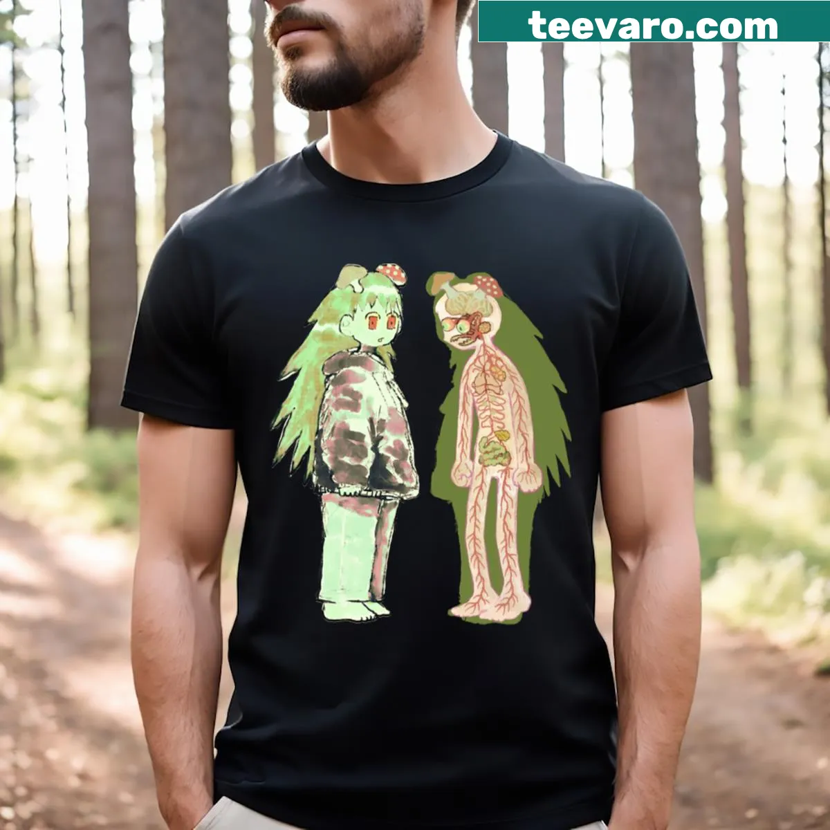 Cute T-shirt with a mushroom girl illustration — on a men's t-shirt