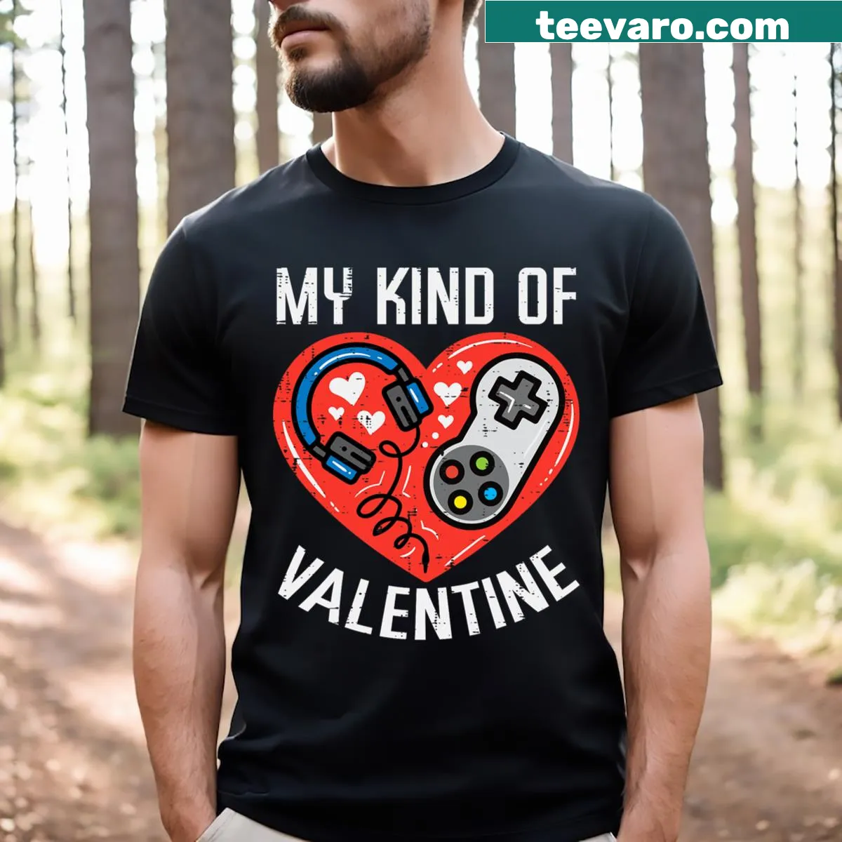 Gaming-themed Valentine's Day T-shirt with cute text — on a men's t-shirt