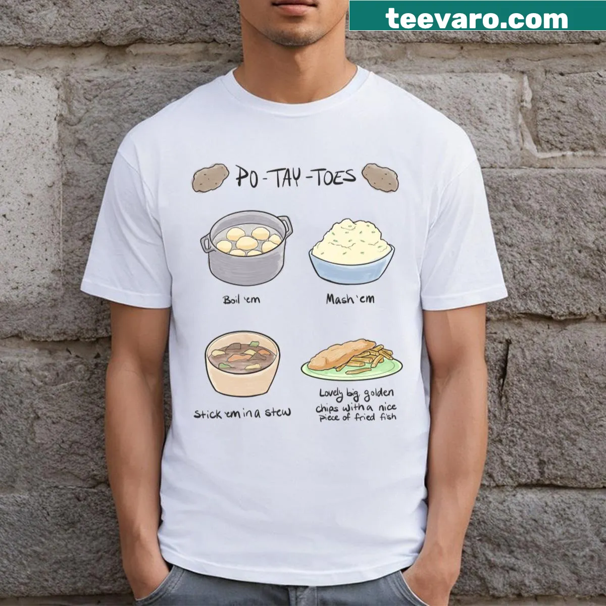 Playful Potaytoes T-shirt celebrating potatoes — on a men's t-shirt