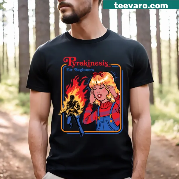 Bold typography t-shirt with 'Pyrokinesis For Beginners' text