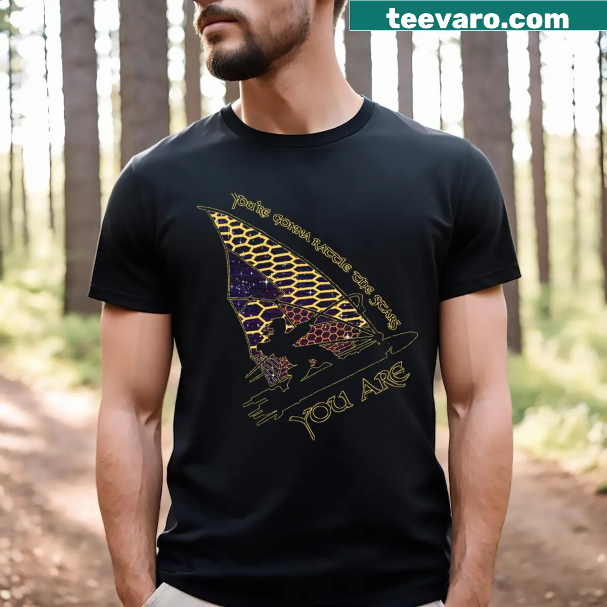 Inspirational t-shirt with 'Rattle The Stars' text — on a men's t-shirt
