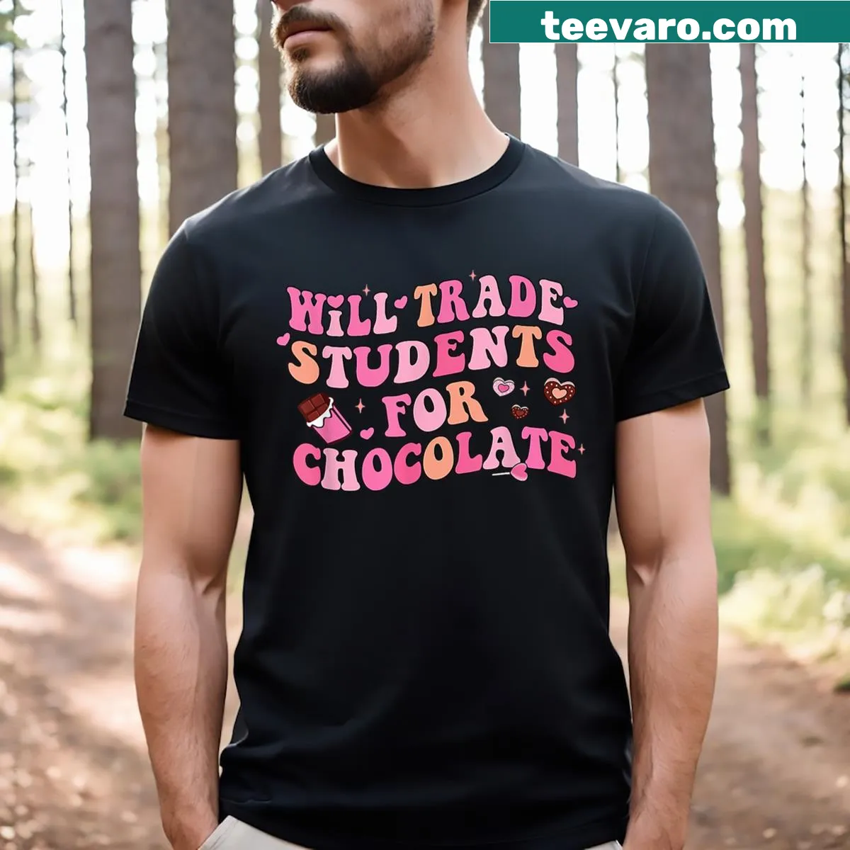 Funny Valentine's Day T-shirt for teachers with chocolate trading joke — on a men's t-shirt