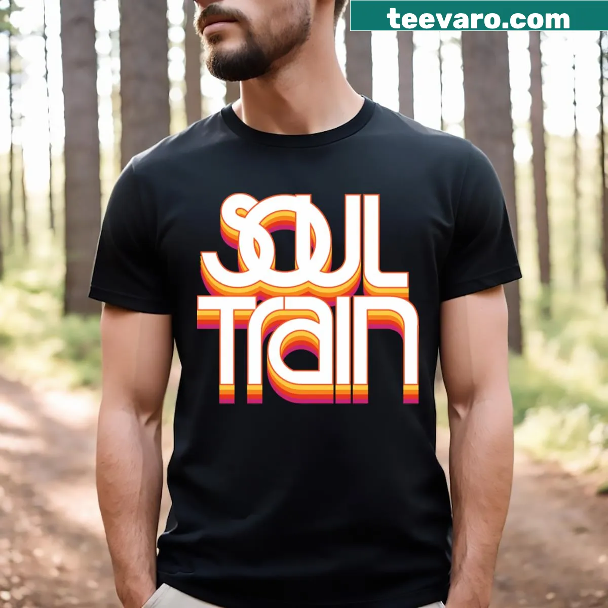 Soul Train themed T-shirt featuring dancers in motion — on a men's t-shirt