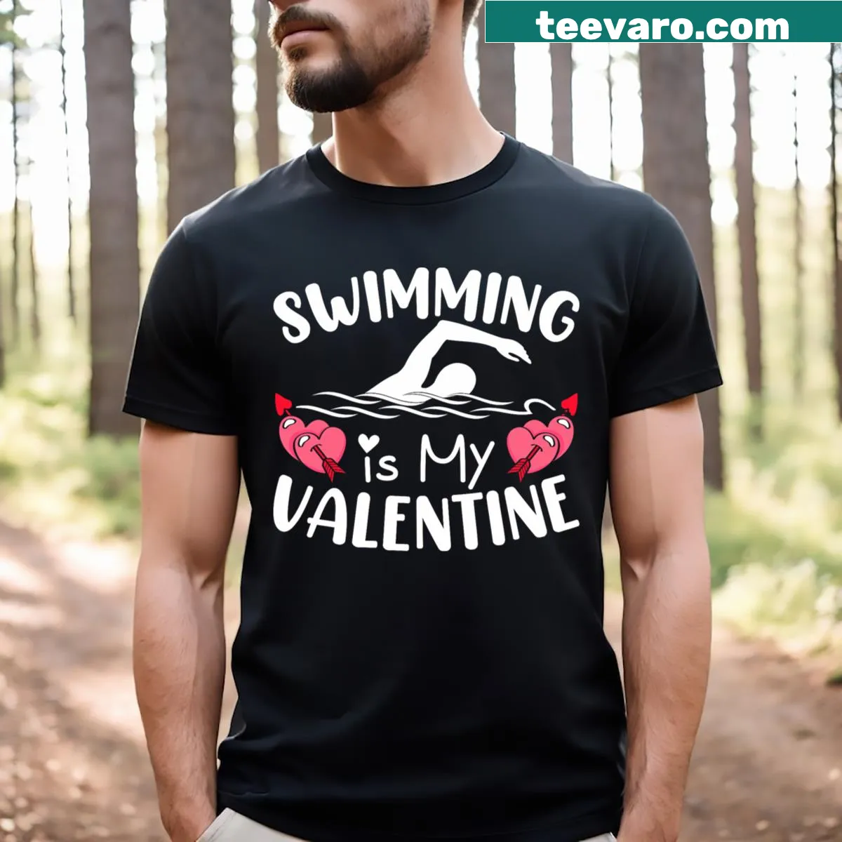 Kids' sports t-shirt announcing swimming as a Valentine — on a men's t-shirt