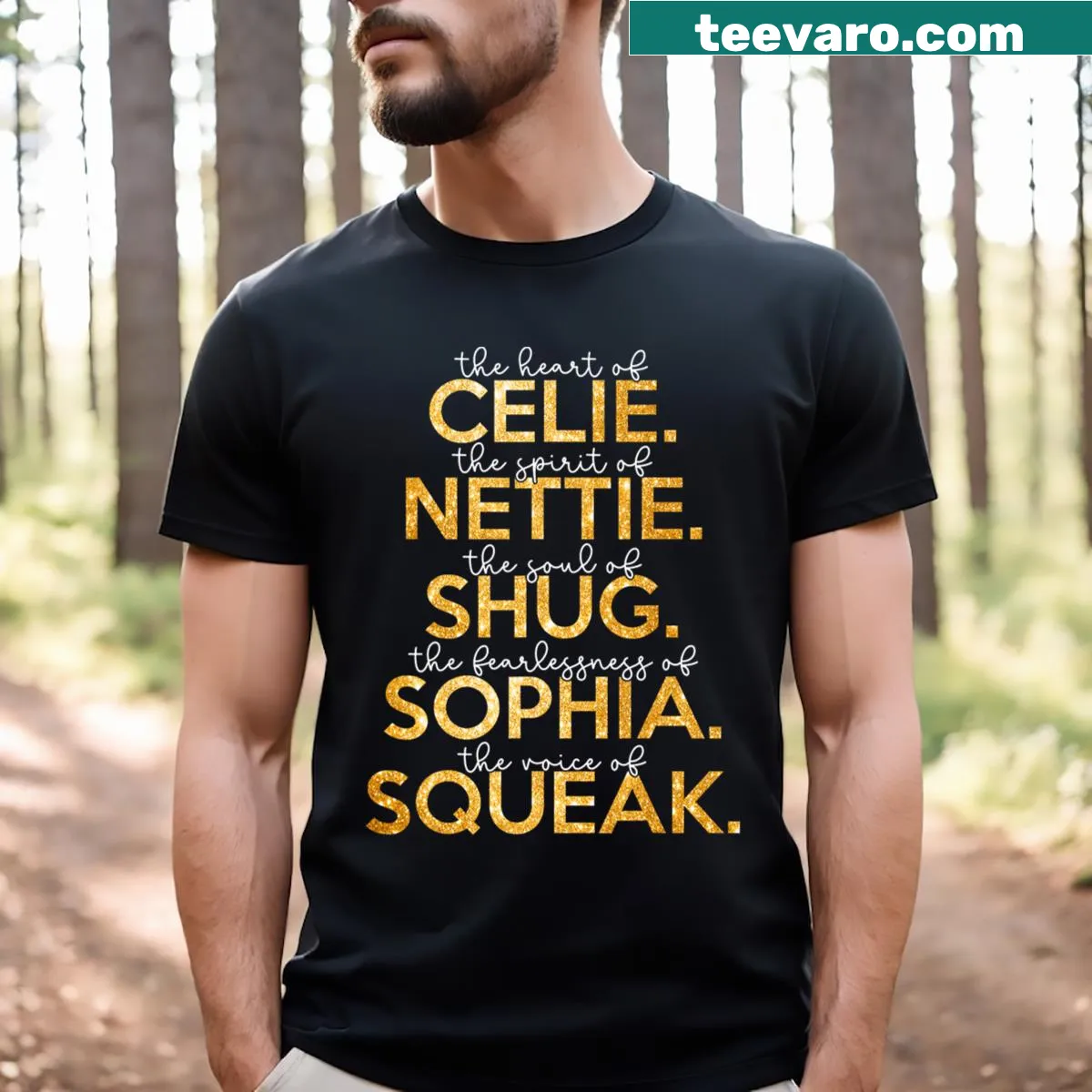Illustrative t-shirt featuring characters from The Color Purple movie — on a men's t-shirt