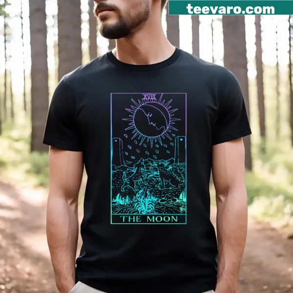 Illustration of The Moon tarot card on a T-shirt