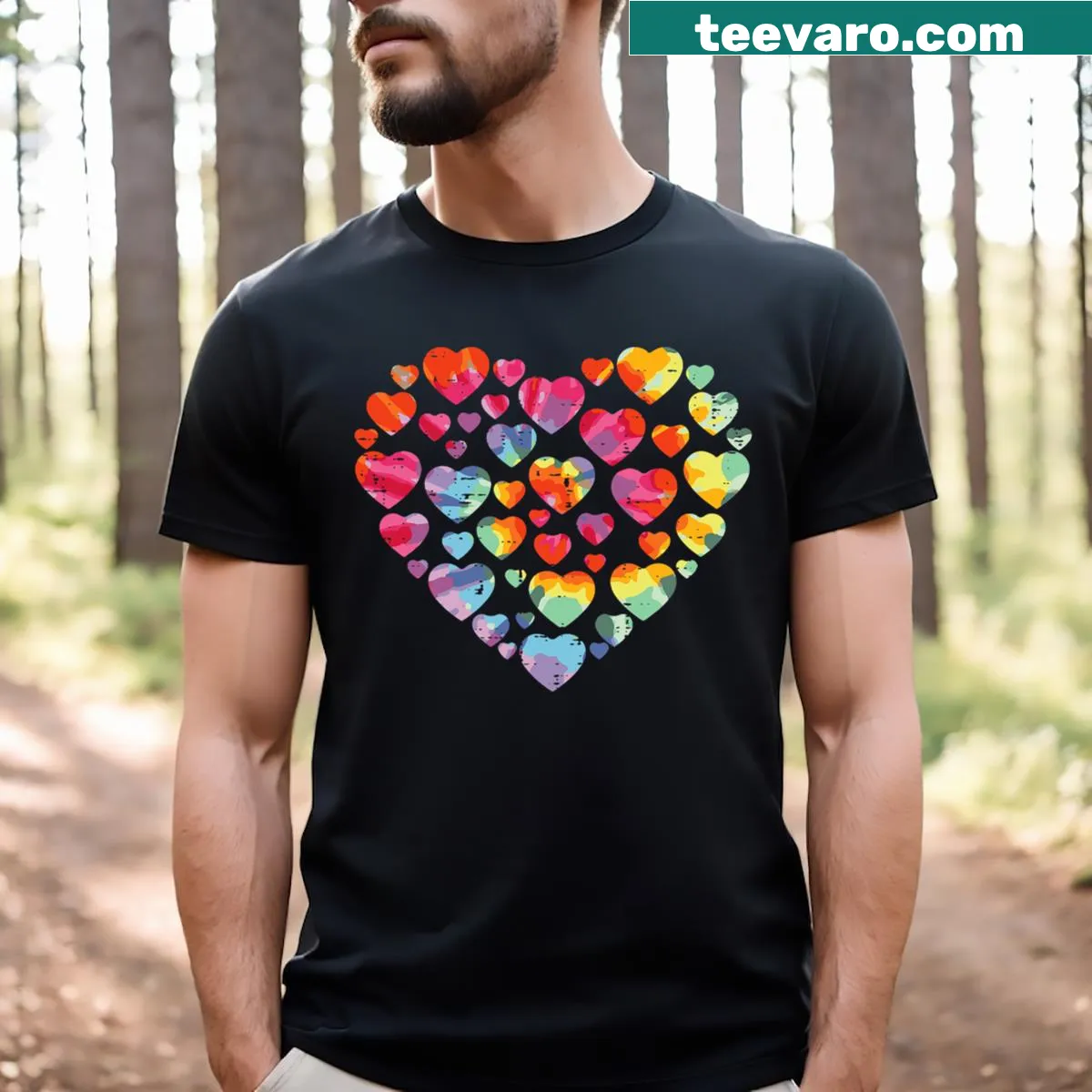 Cute T-shirt with heart designs for Valentine's Day — on a men's t-shirt