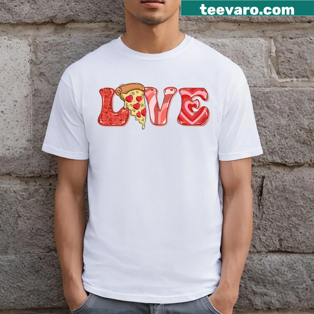 Cute Valentine's Day t-shirt with heart graphics for women and girls — on a men's t-shirt