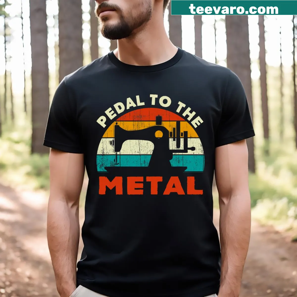 Vintage retro sewing machine t-shirt for sewing lovers — on a men's t-shirt