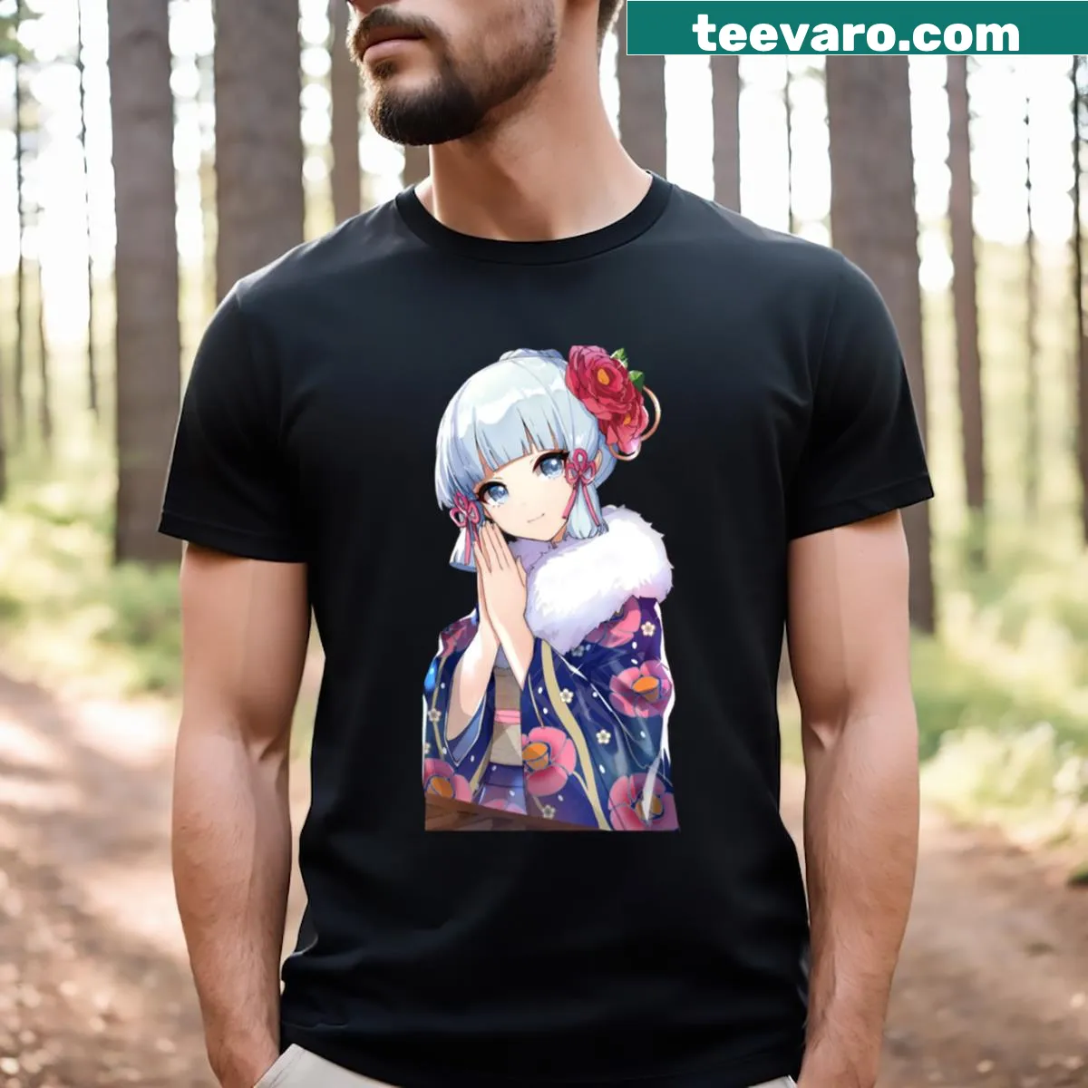Anime-inspired Christmas design on festive t-shirt — on a men's t-shirt