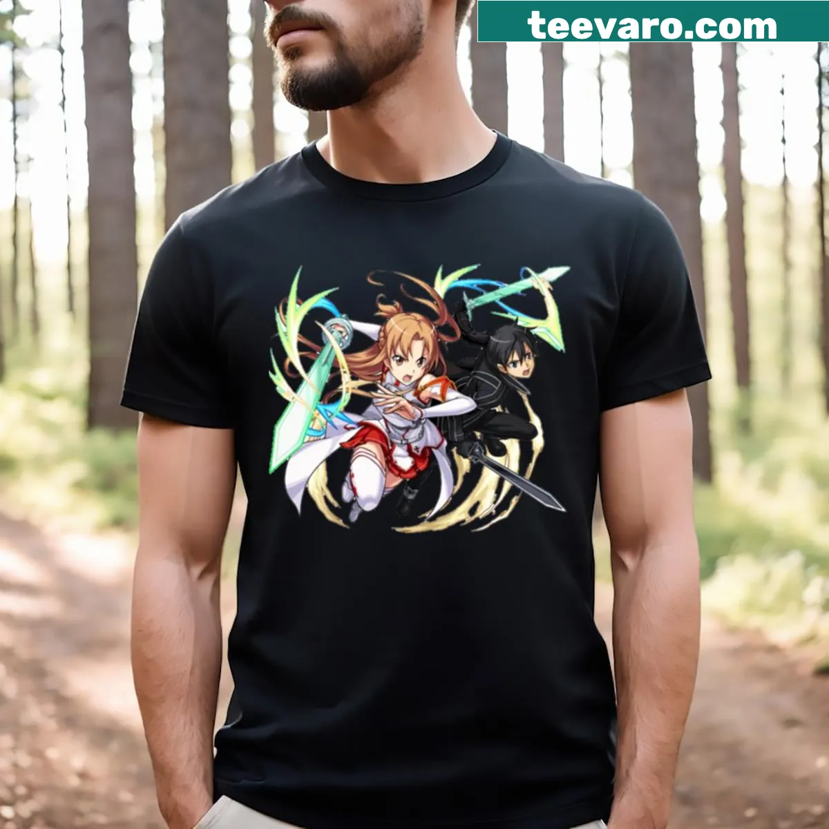 Anime-themed Christmas design on a casual T-shirt. — on a men's t-shirt