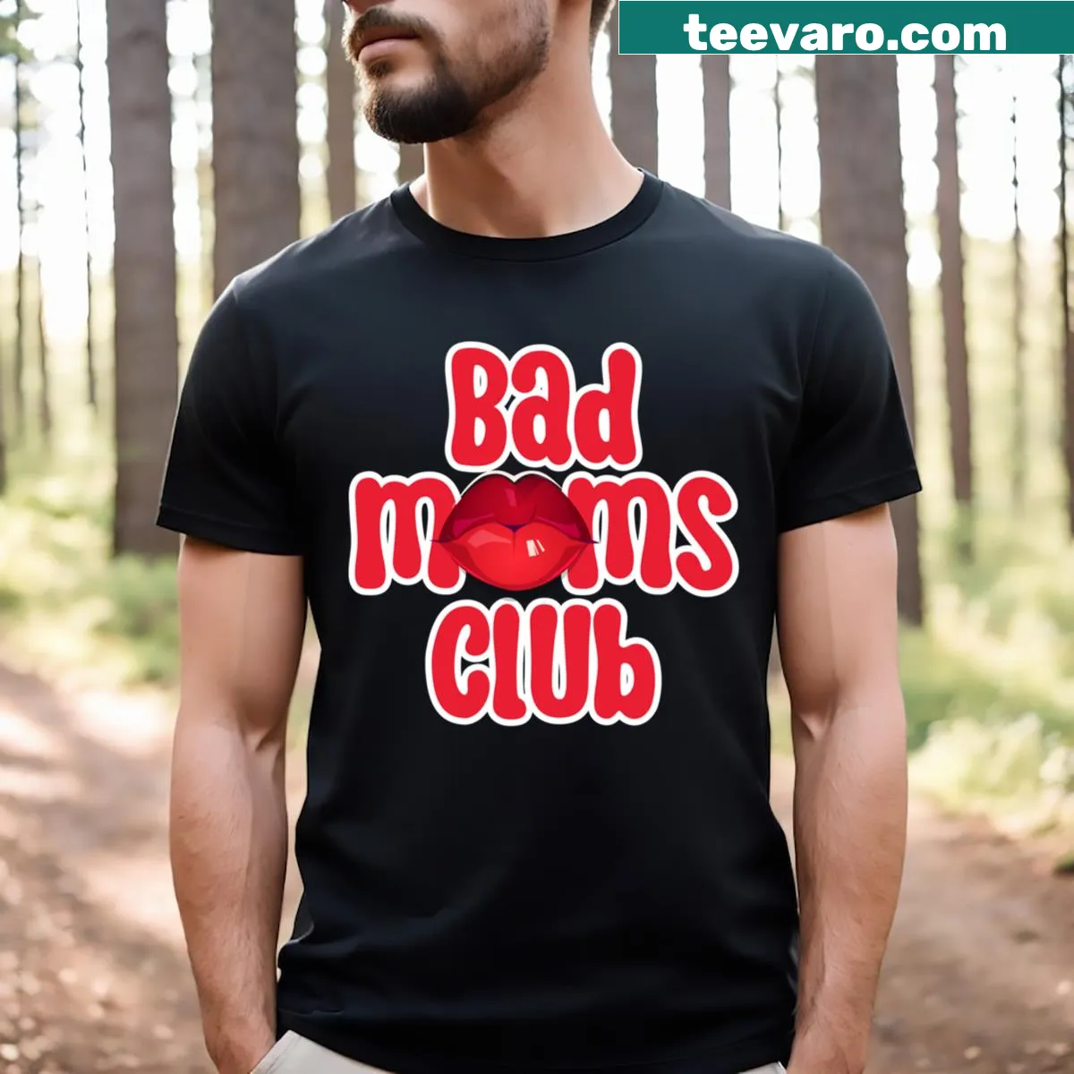 Funny T-shirt for moms with 'Bad Moms Club' typography — on a men's t-shirt