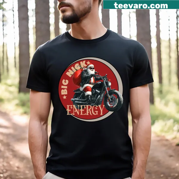 Vintage motorcycle Santa t-shirt with Buckle Up Betsy and Big Nick Energy