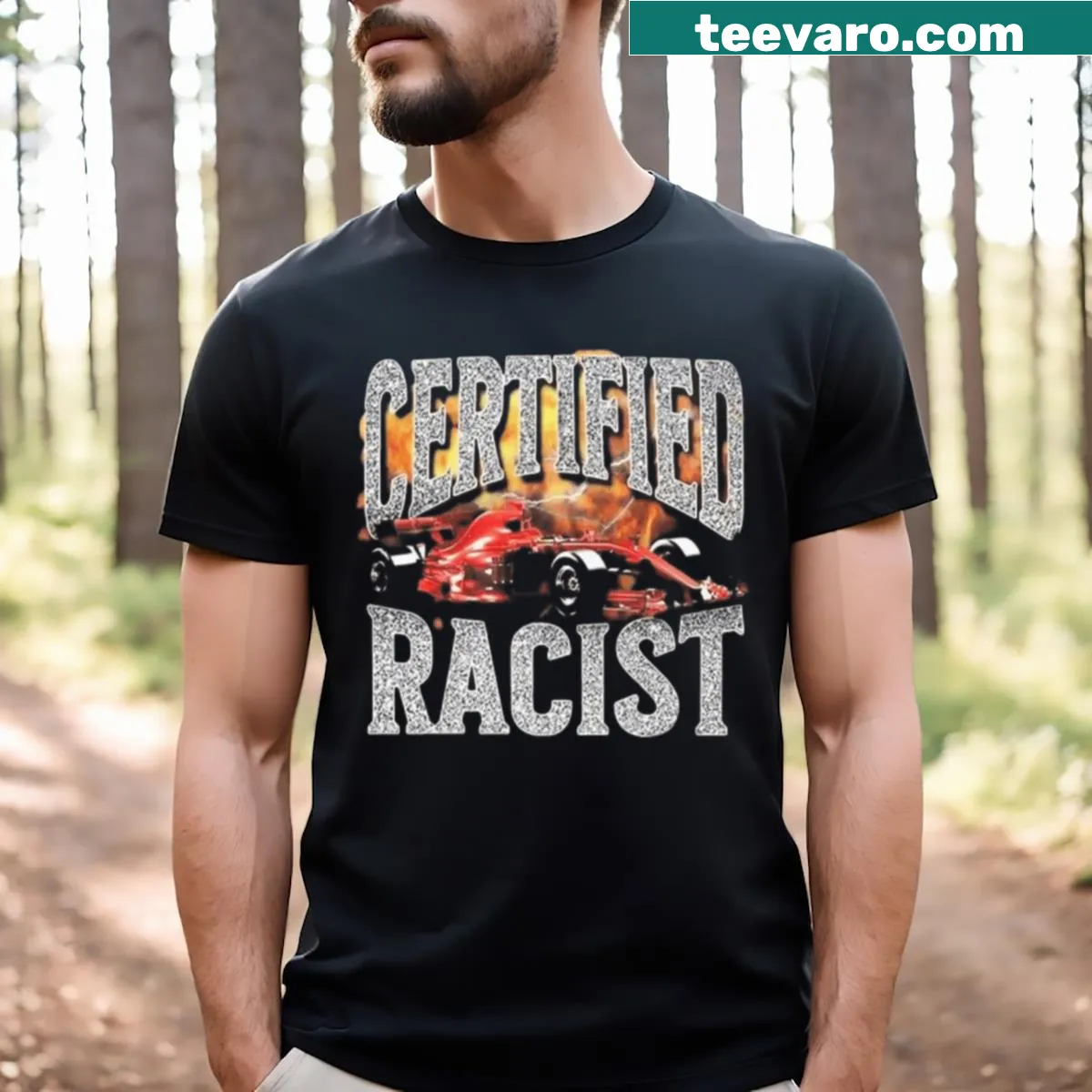Provocative typography design stating 'Certified Racist' on a T-shirt — on a men's t-shirt