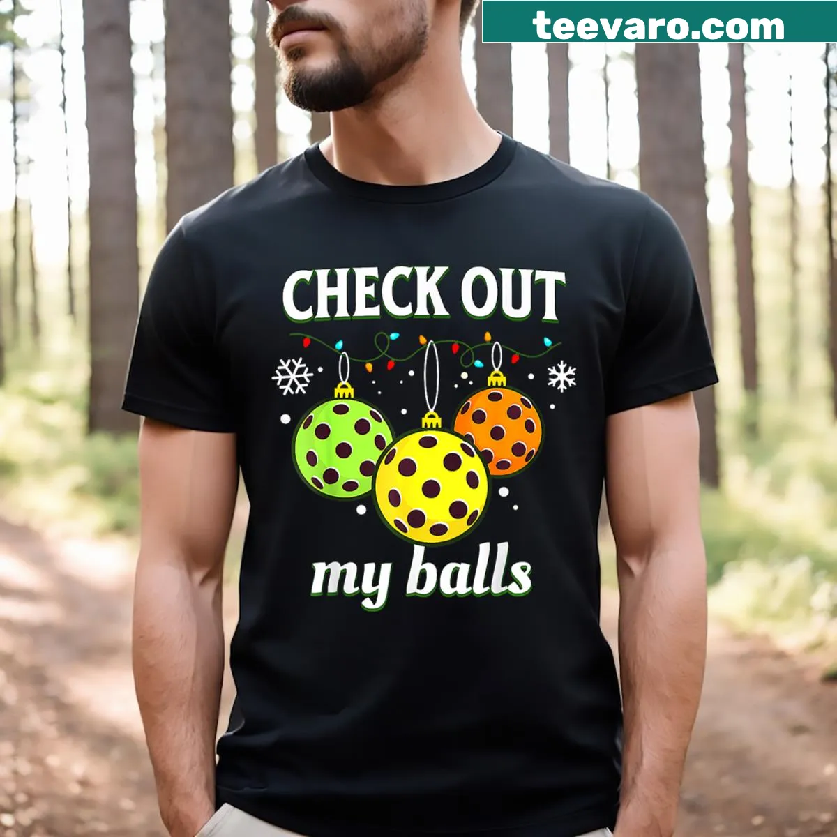 Funny Christmas pickleball t-shirt with humorous text — on a men's t-shirt