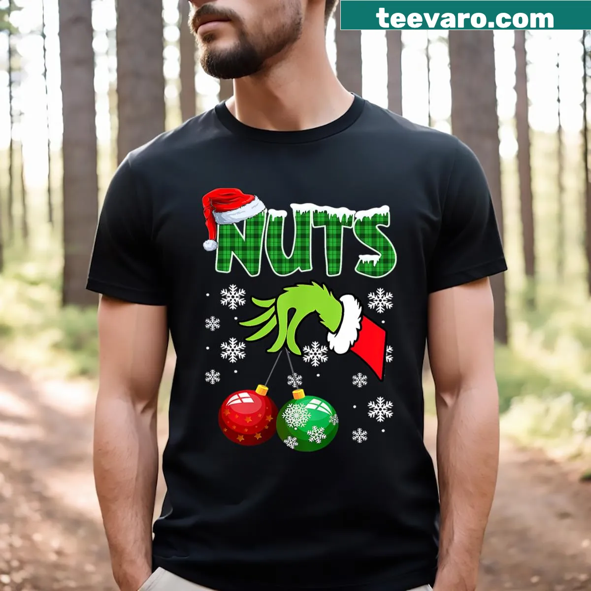Matching chestnuts illustrated t-shirt for couples at Christmas — on a men's t-shirt