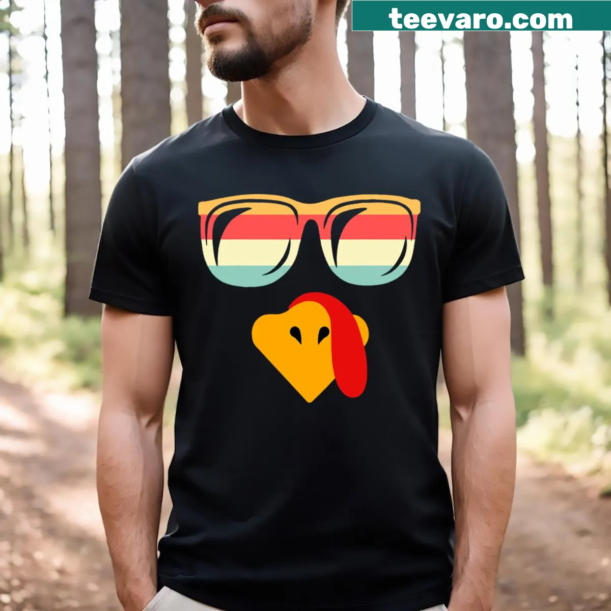 Cartoon turkey wearing sunglasses on T-shirt — on a men's t-shirt