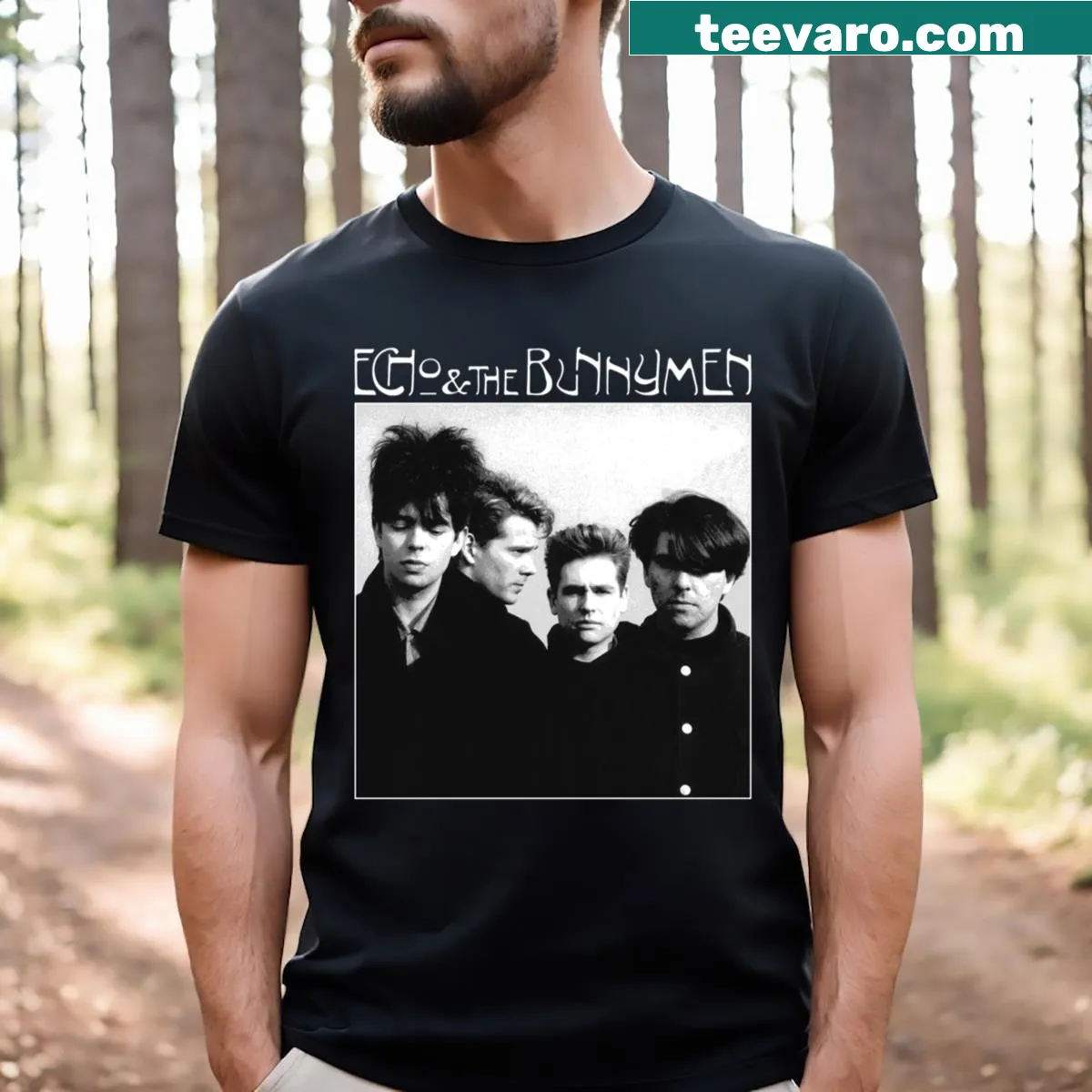 Vintage-style Echo & The Bunnymen band t-shirt — on a men's t-shirt