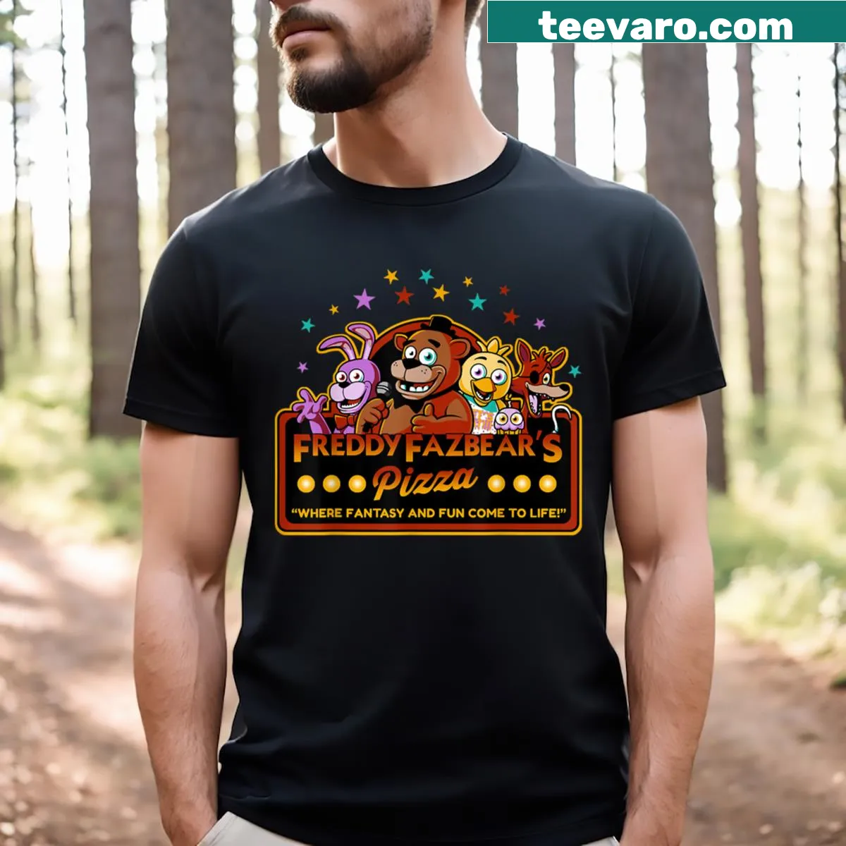 Humorous gaming tee featuring FNAF text — on a men's t-shirt