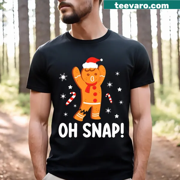Funny T-shirt featuring a gingerbread man with 'Oh Snap' text for kids