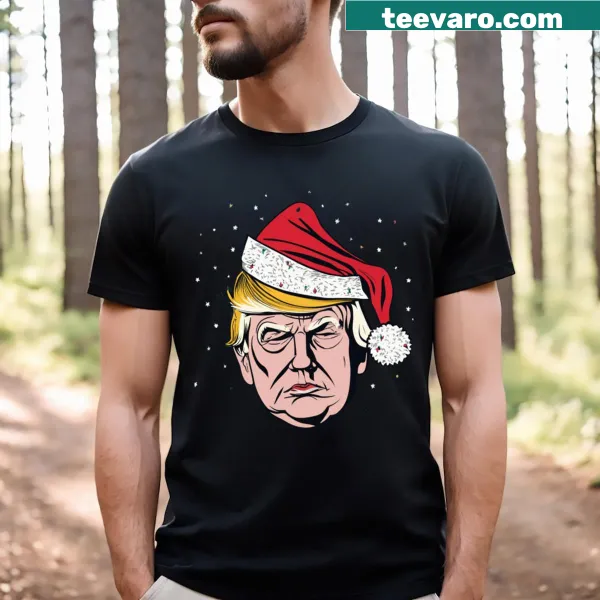 Illustration of Trump as Santa on funny holiday t-shirt