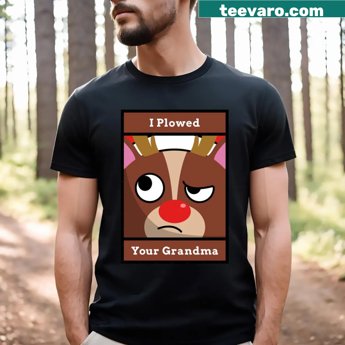 Funny Christmas t-shirt with a reindeer and humorous text — on a men's t-shirt