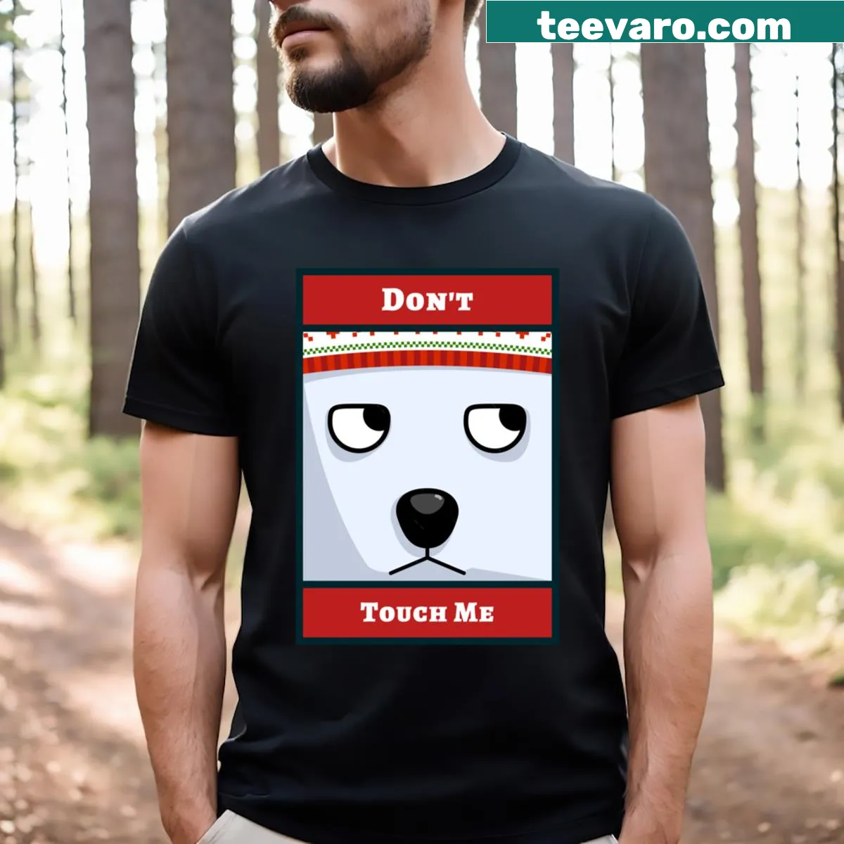 Cartoon polar bear in holiday attire on Christmas t-shirt — on a men's t-shirt