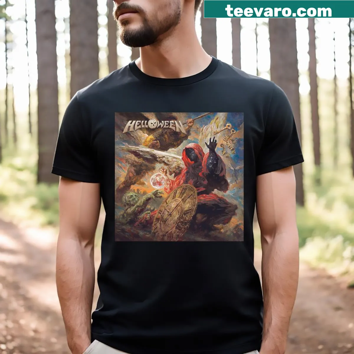 Illustrative design inspired by Helloween's 2021 album on a t-shirt — on a men's t-shirt