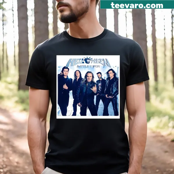 Vintage-styled T-shirt featuring Helloween's Battles Won singles