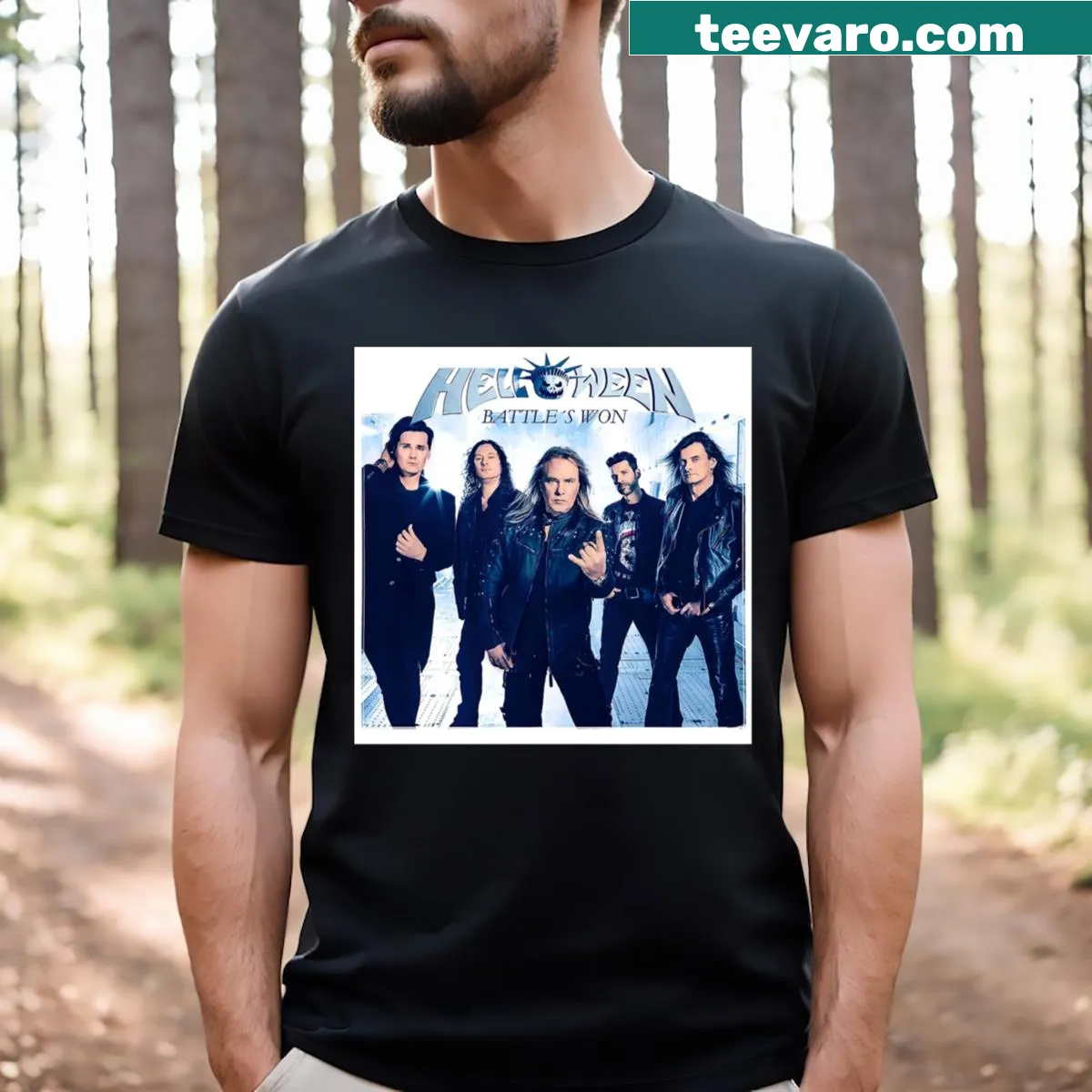 Vintage-styled T-shirt featuring Helloween's Battles Won singles — on a men's t-shirt