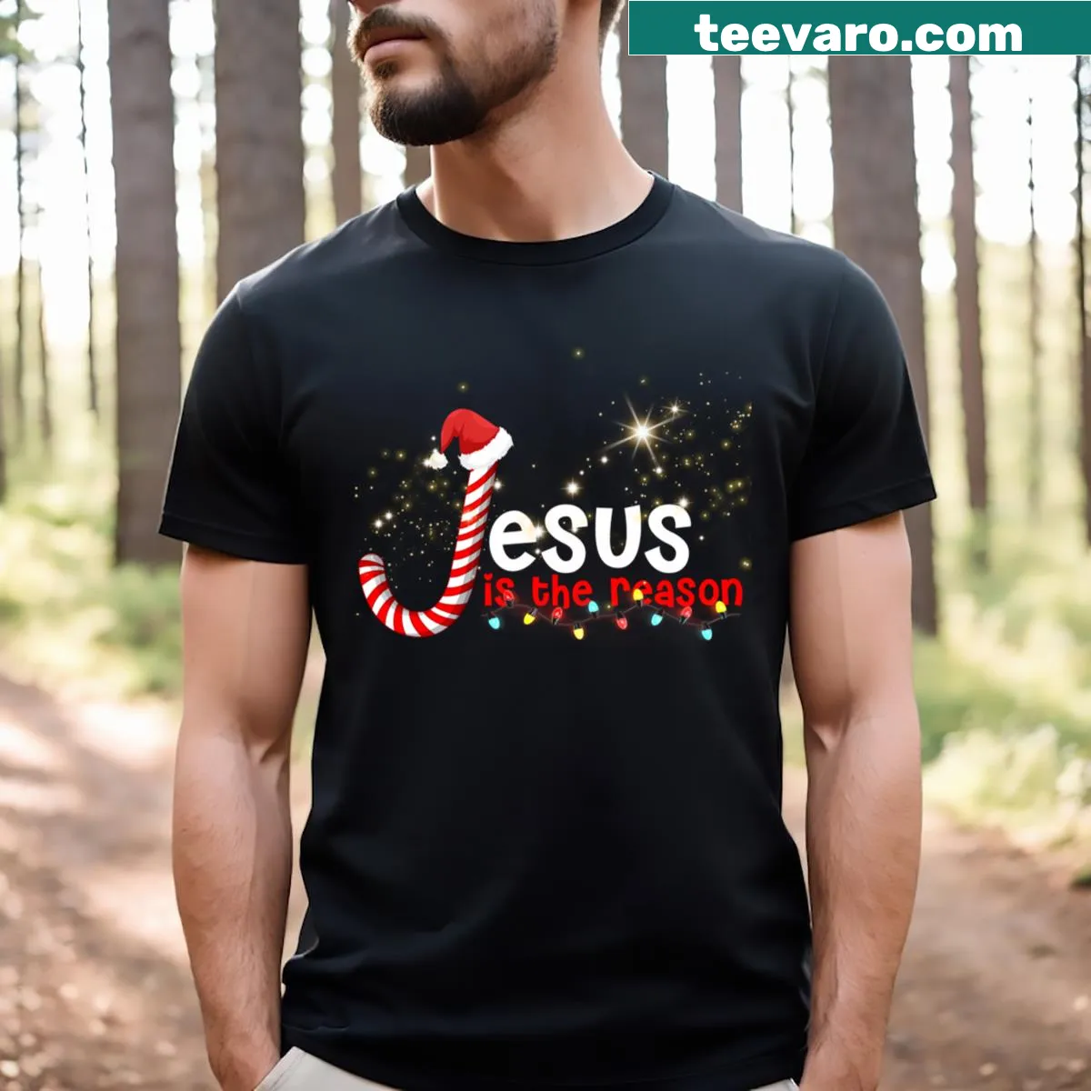 Funny Jesus Is The Reason Christmas T-shirt with playful text — on a men's t-shirt