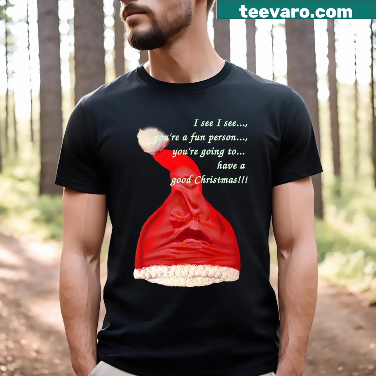 Christmas hat illustration with playful text on a t-shirt — on a men's t-shirt