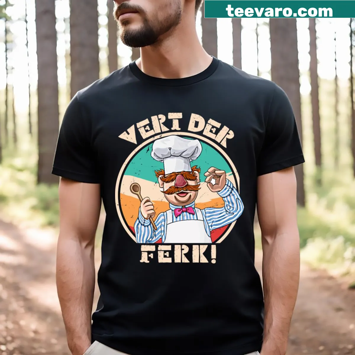 Whimsical Swedish Chef design on Muppets T-shirt — on a men's t-shirt