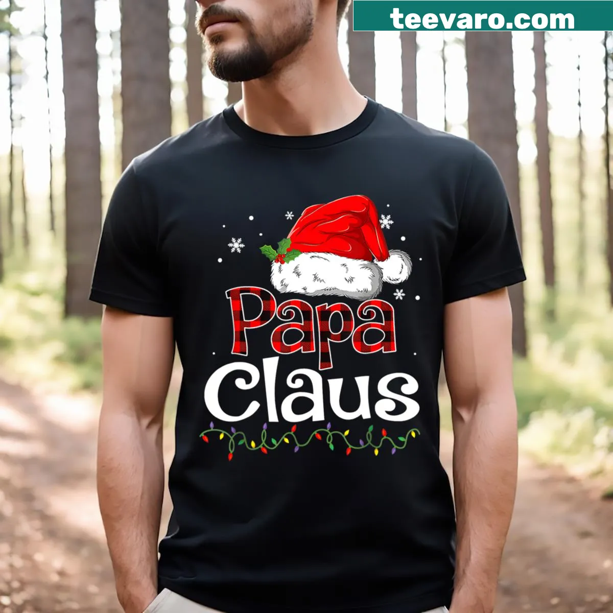 Vintage-style Papa Claus T-shirt with Santa graphic and funny text — on a men's t-shirt