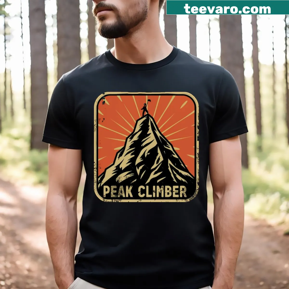 Vintage-style Peak Climber T-shirt with a humorous adventure graphic — on a men's t-shirt
