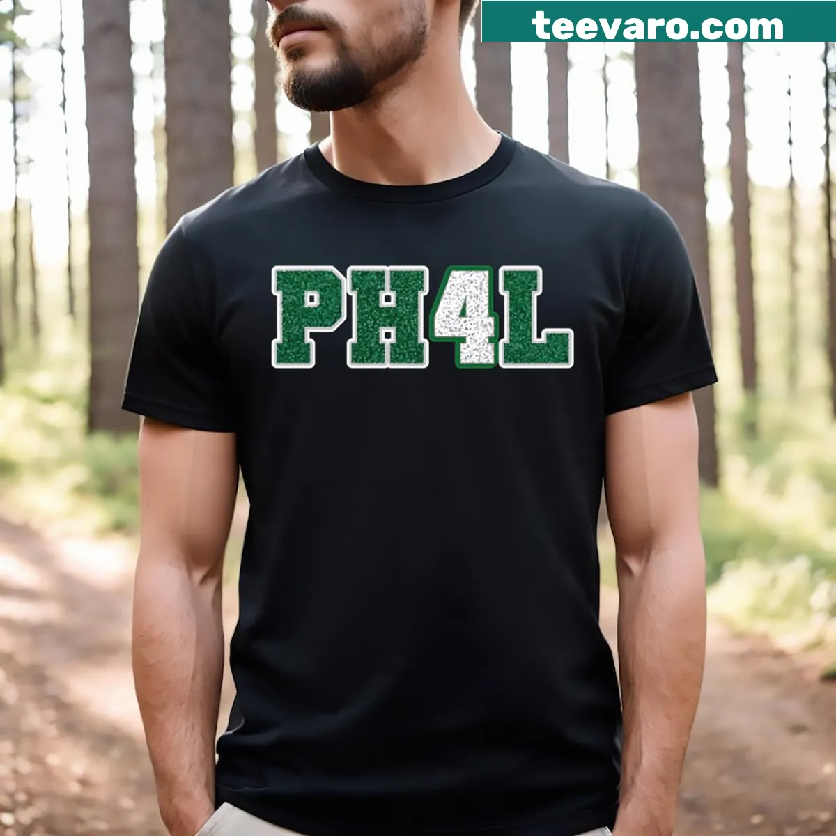 Pine Hills 4 Life t-shirt with bold typography — on a men's t-shirt