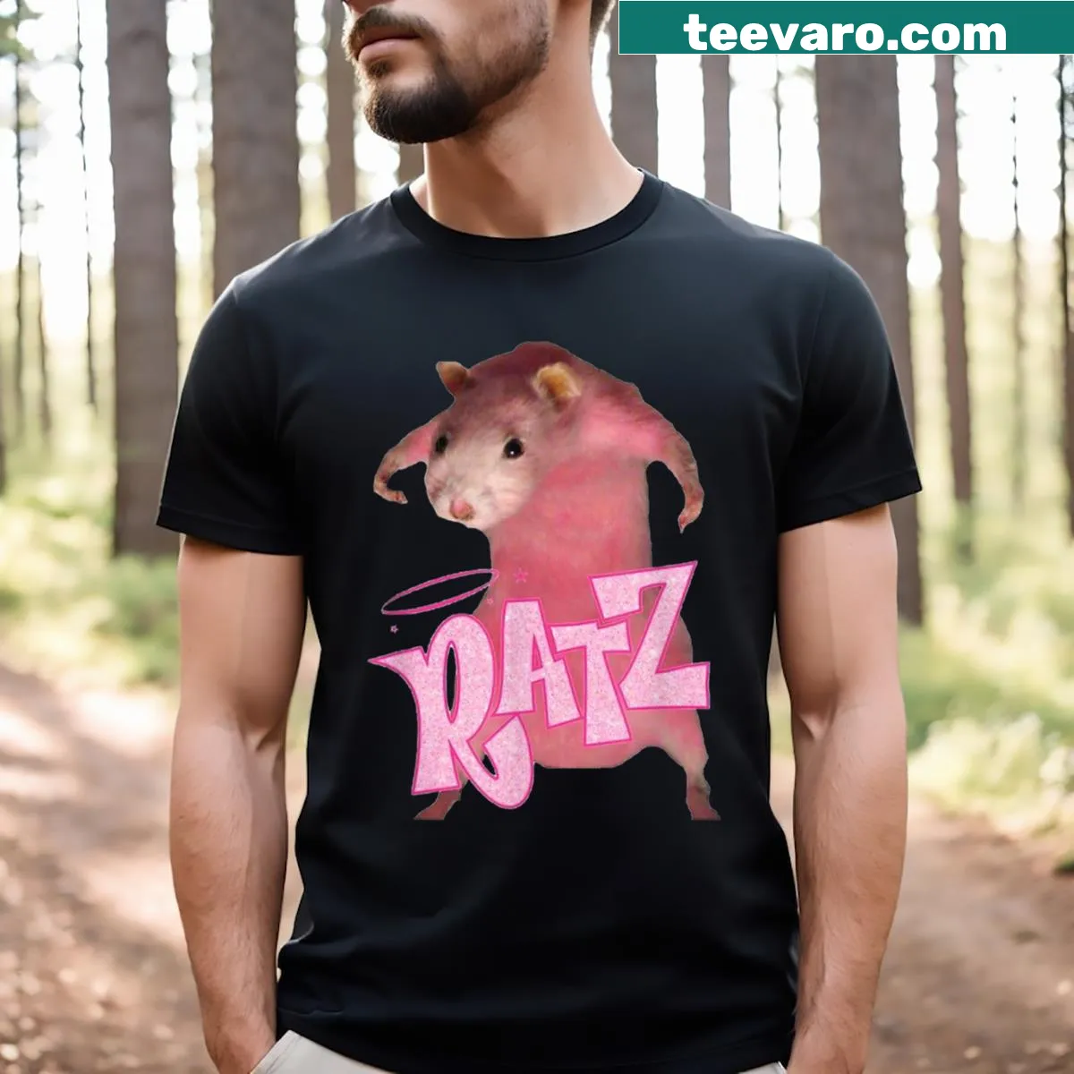 Funny Ratz t-shirt featuring a cartoon design and playful text — on a men's t-shirt