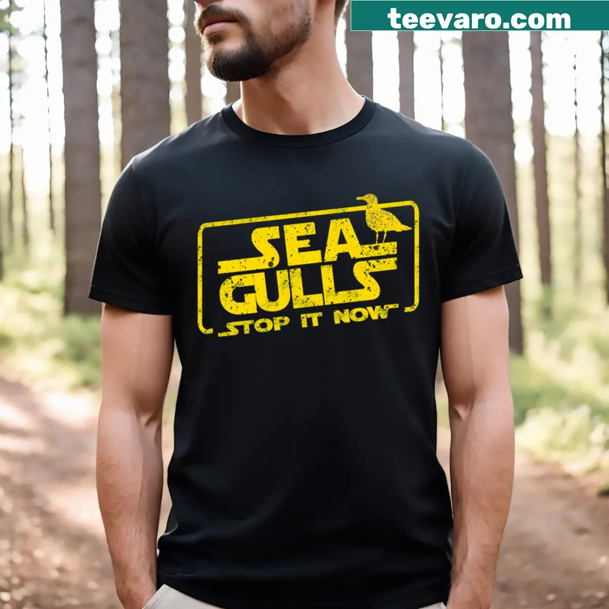 Illustrated Seagulls Essential T-shirt celebrating coastal adventures — on a men's t-shirt