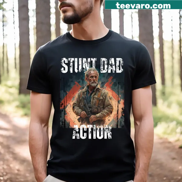 Vintage-style T-shirt for dads with 'Stunt Dad Action' text