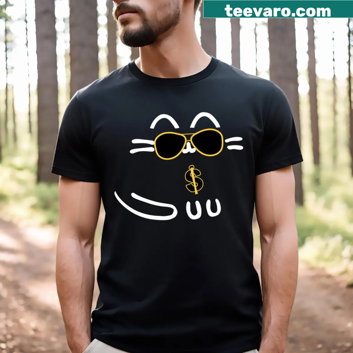 Humorous illustration of an invisible cat on a casual T-shirt — on a men's t-shirt