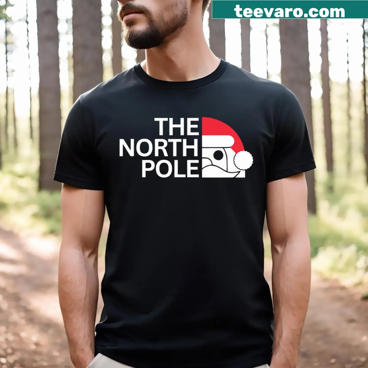 Witty Christmas graphic featuring Santa at the North Pole on a T-shirt — on a men's t-shirt