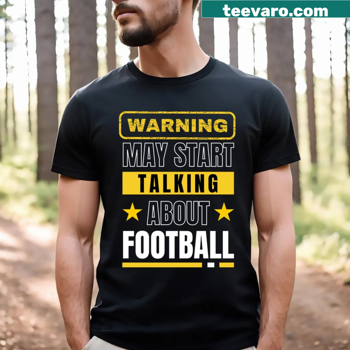 Funny football lover t-shirt with a warning about talking football — on a men's t-shirt