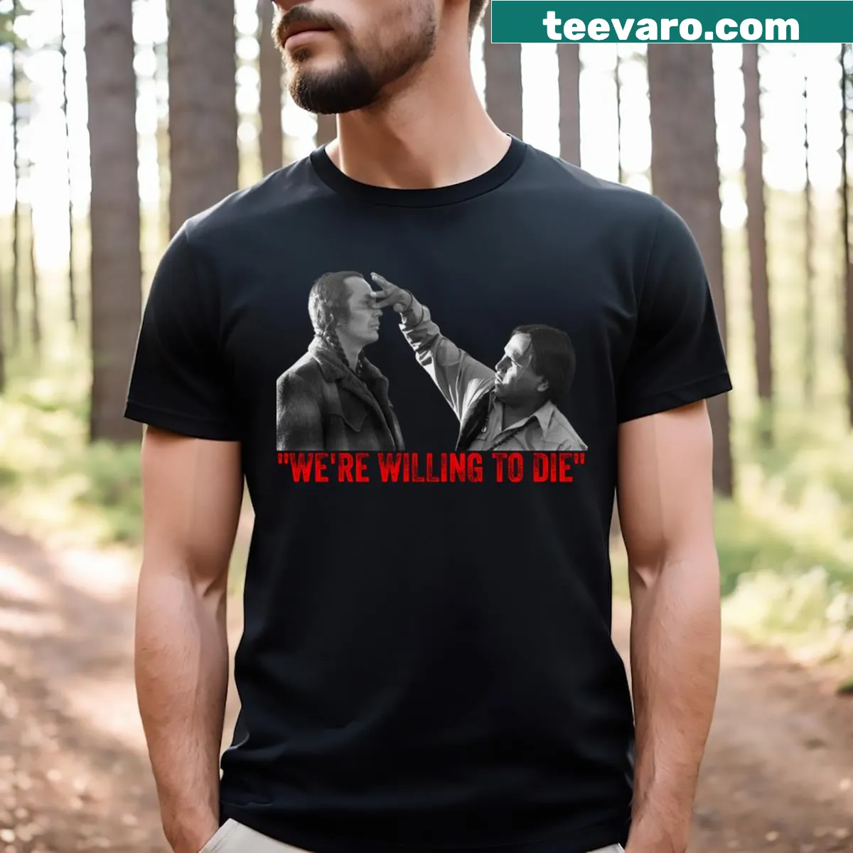 Bold Wiling To Die t-shirt with edgy text — on a men's t-shirt